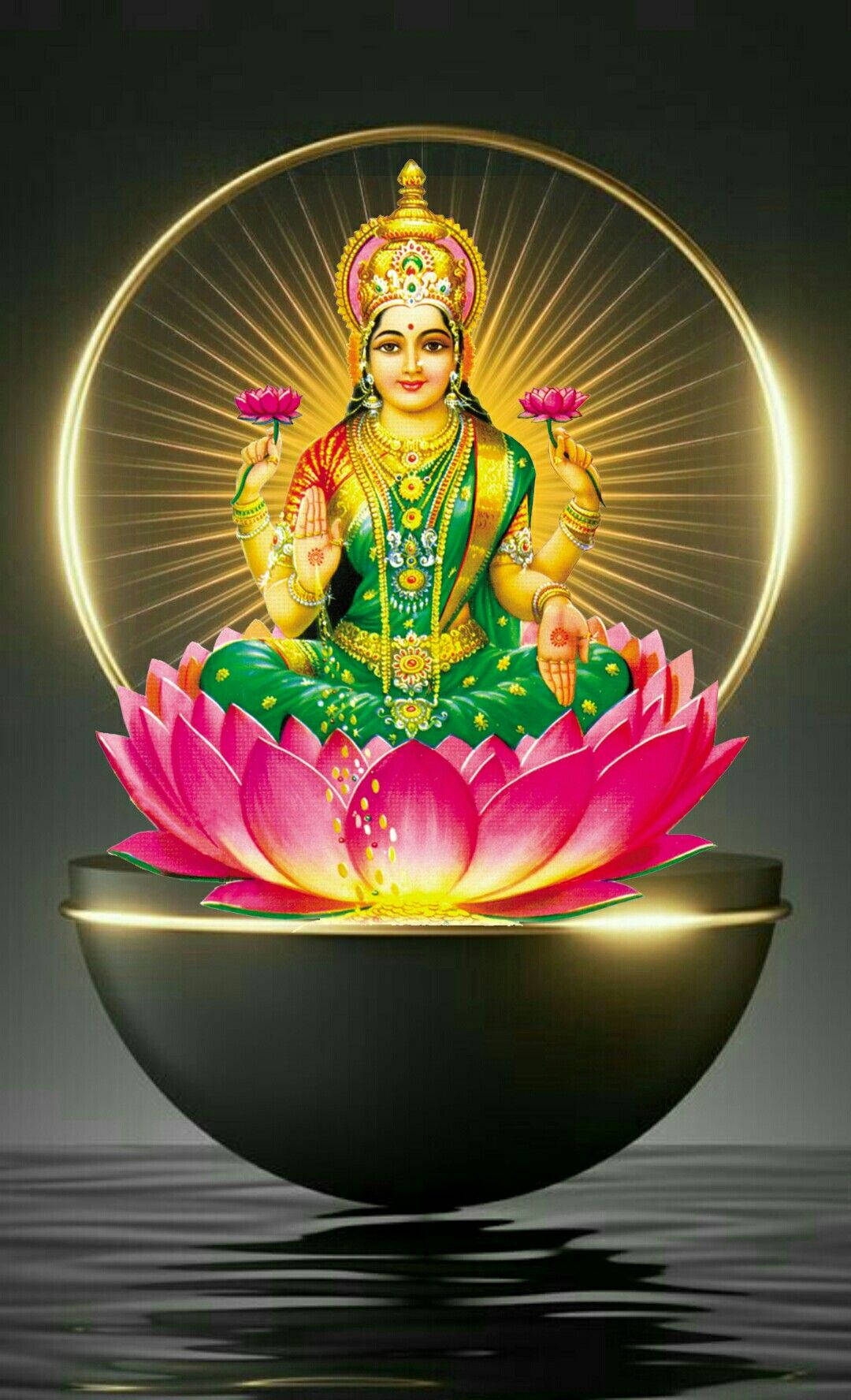 Lakshmi Sentada en un Loto Flotante Fondos de pantalla