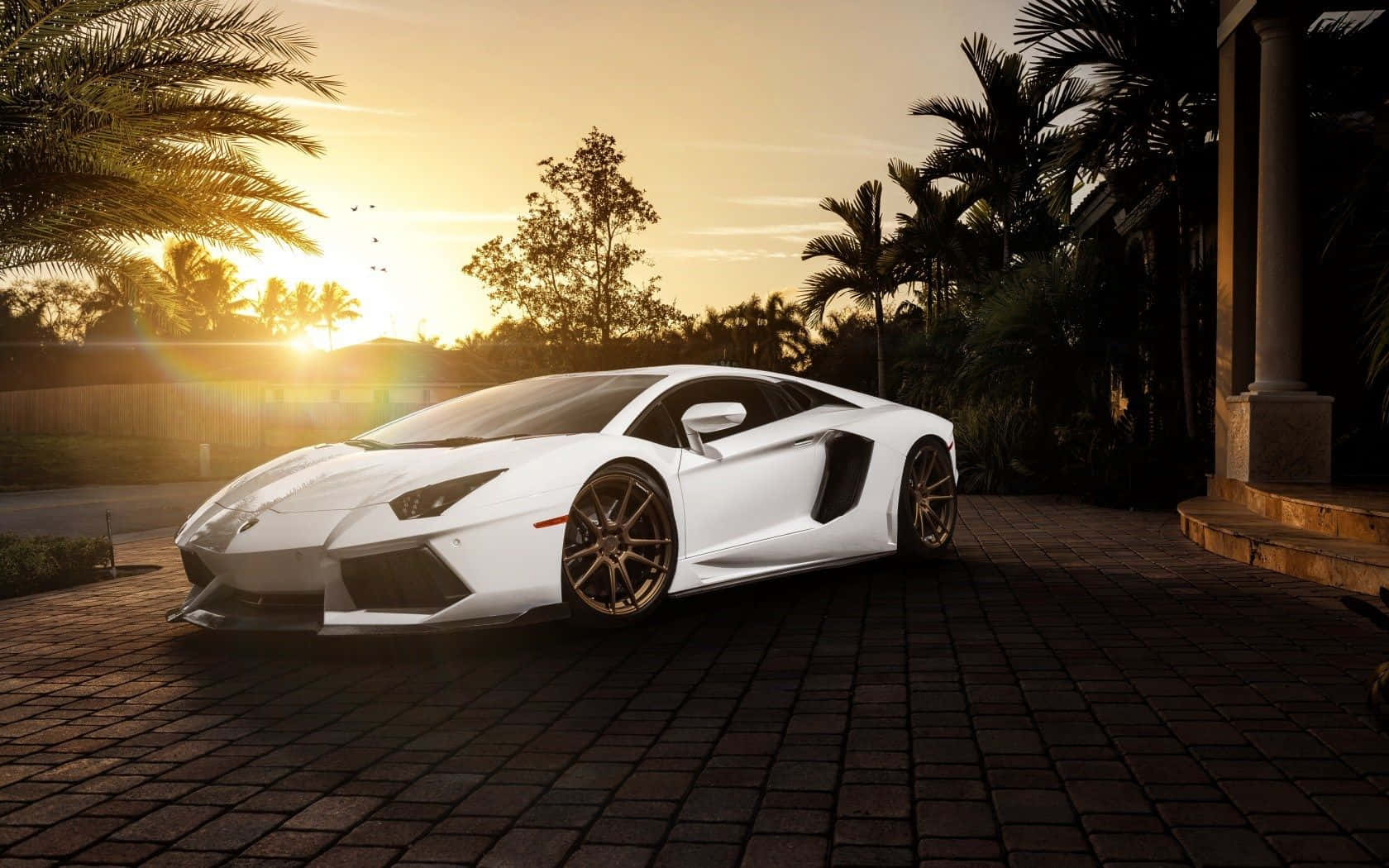 Lamborghini Aventador Blanco Imponente al Atardecer Fondos de pantalla