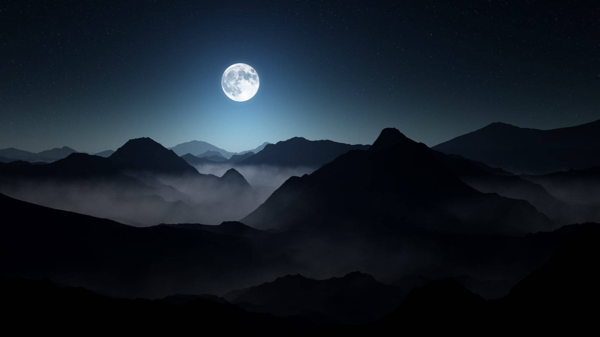 Laptop Oscura Luna en Montañas de Noche Fondos de pantalla