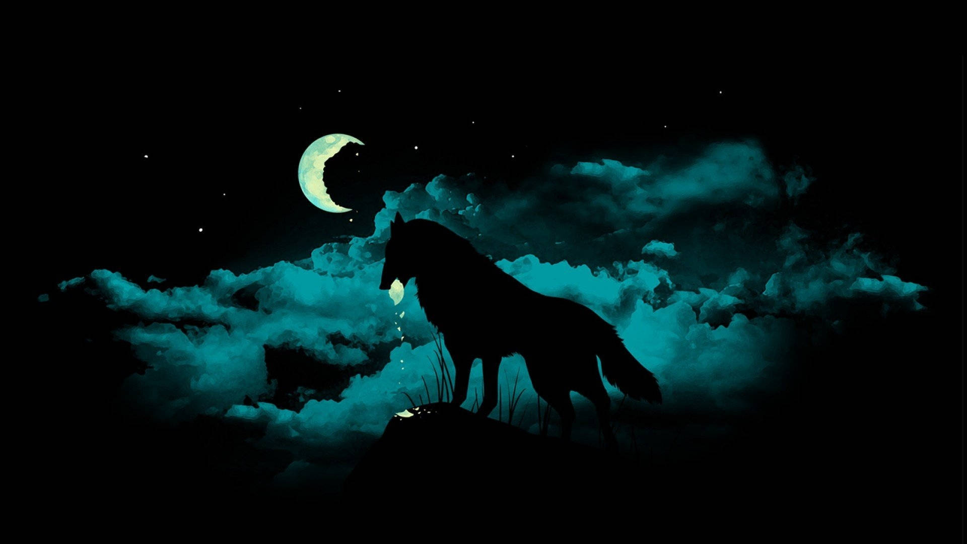 Laptop oscuro con cautivador fondo de lobo en la noche Fondos de pantalla