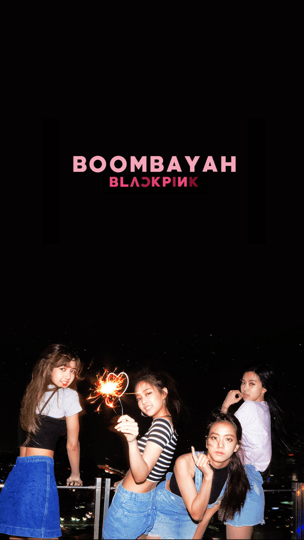 Fondo de pantalla de Blackpink con las chicas de noche y texto Boombayah Blackpink