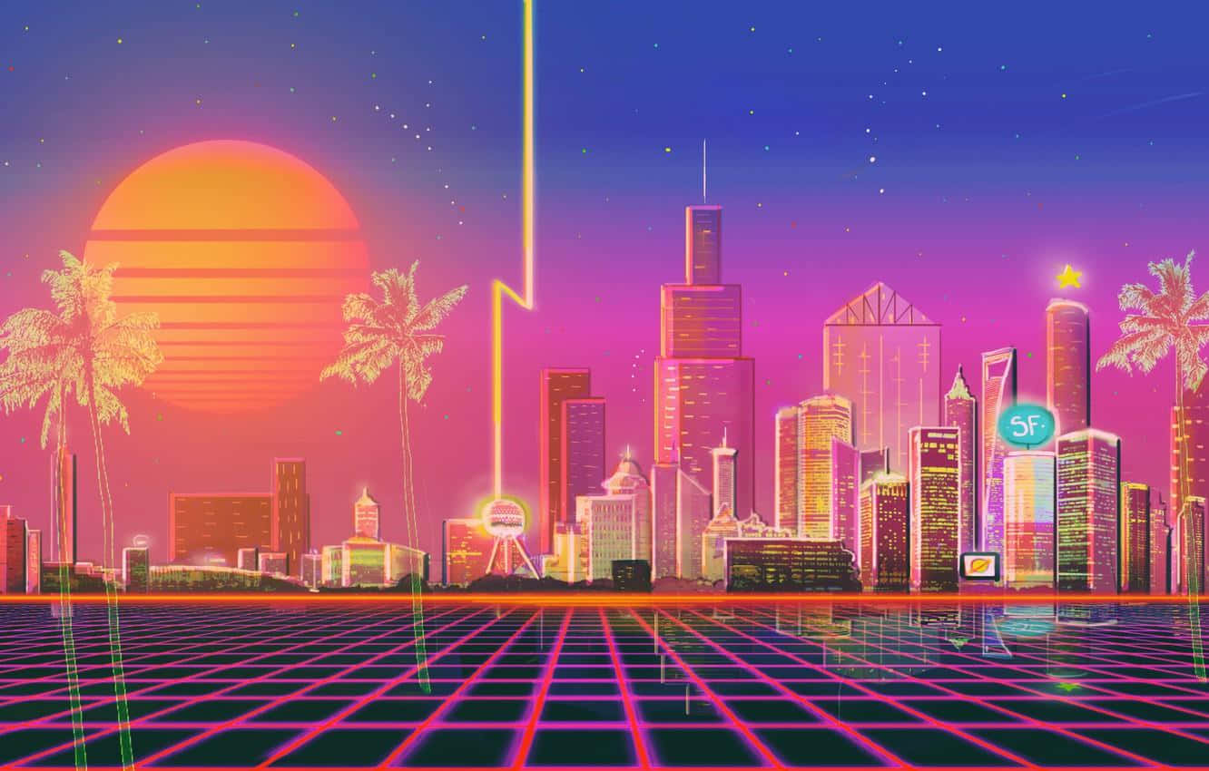 Las luces de la Ciudad Neón brillan intensamente en el cielo nocturno. Fondos de pantalla
