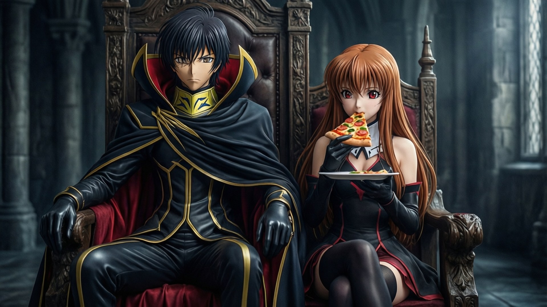 Lelouch y C.C. Momento de Pizza Fondos de pantalla