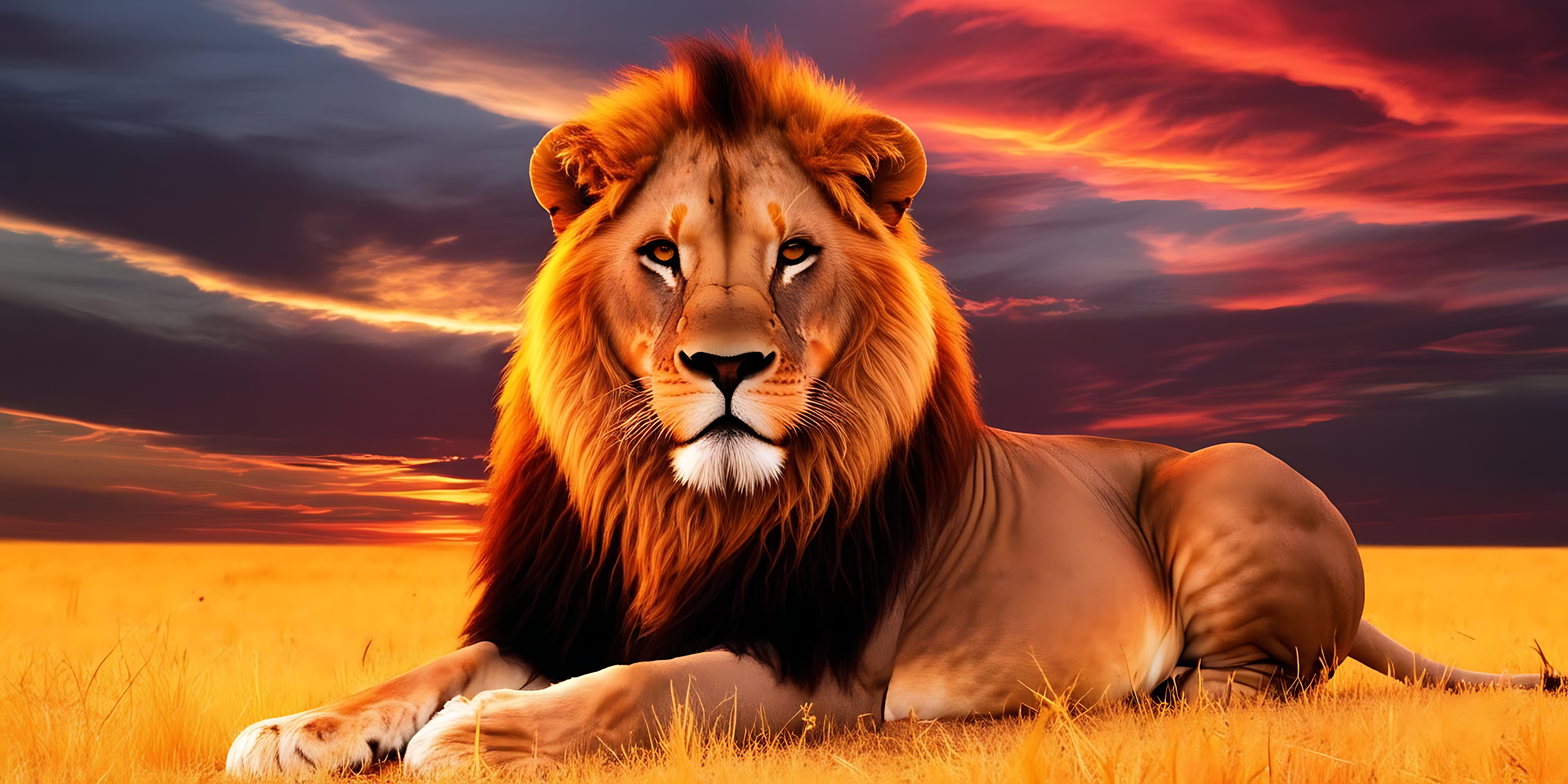 León descansando en la sabana dorada Fondos de pantalla