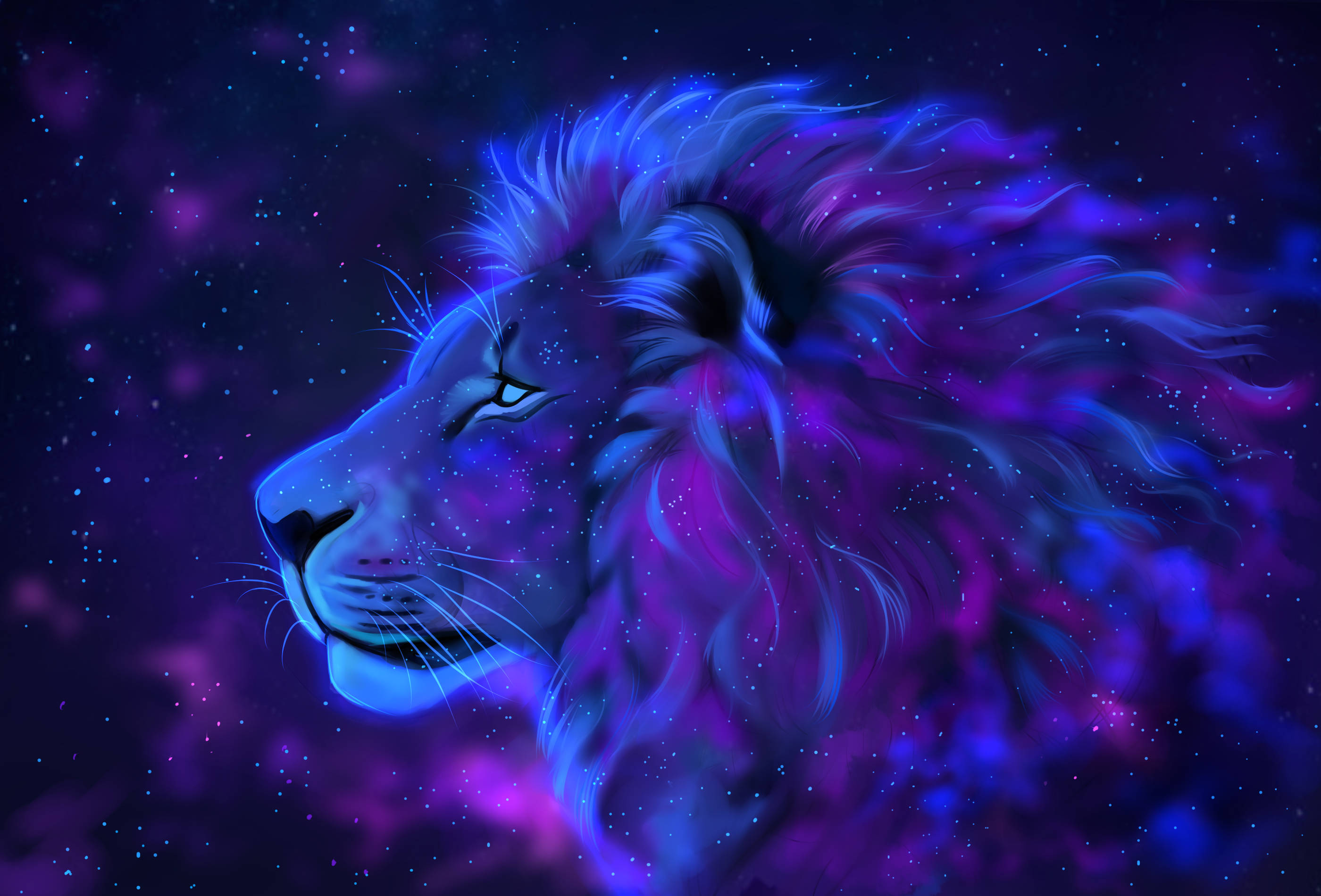 León galáctico místico contemplando el universo Fondos de pantalla