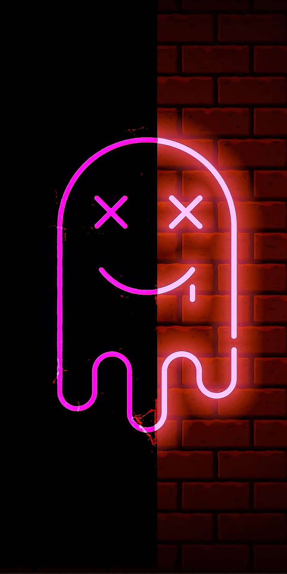 letrero de neón con una cara sonriente en una pared de ladrillos Fondos de pantalla