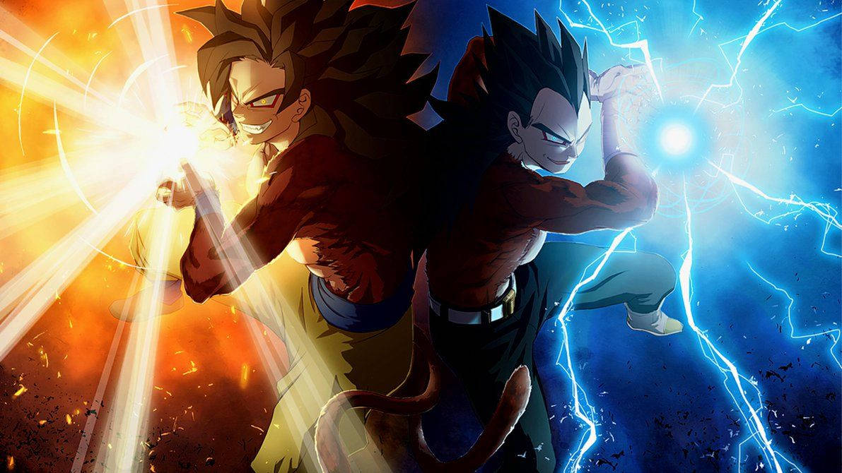 Dragon Ball Z Super Saiyajin Vegeta, Super Broly creando relámpagos con bola azul de fuego.