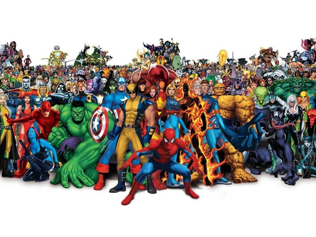 Todos los superhéroes estrella de Marvel con villano en una comunidad.