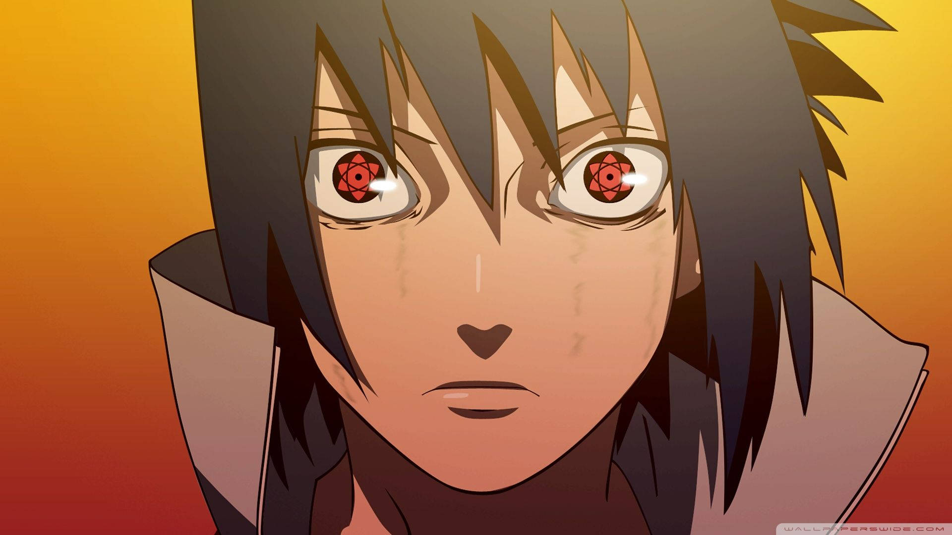 Fondo de pantalla de Sasuke Uchiha mostrando la habilidad Mangekyou Sharingan.