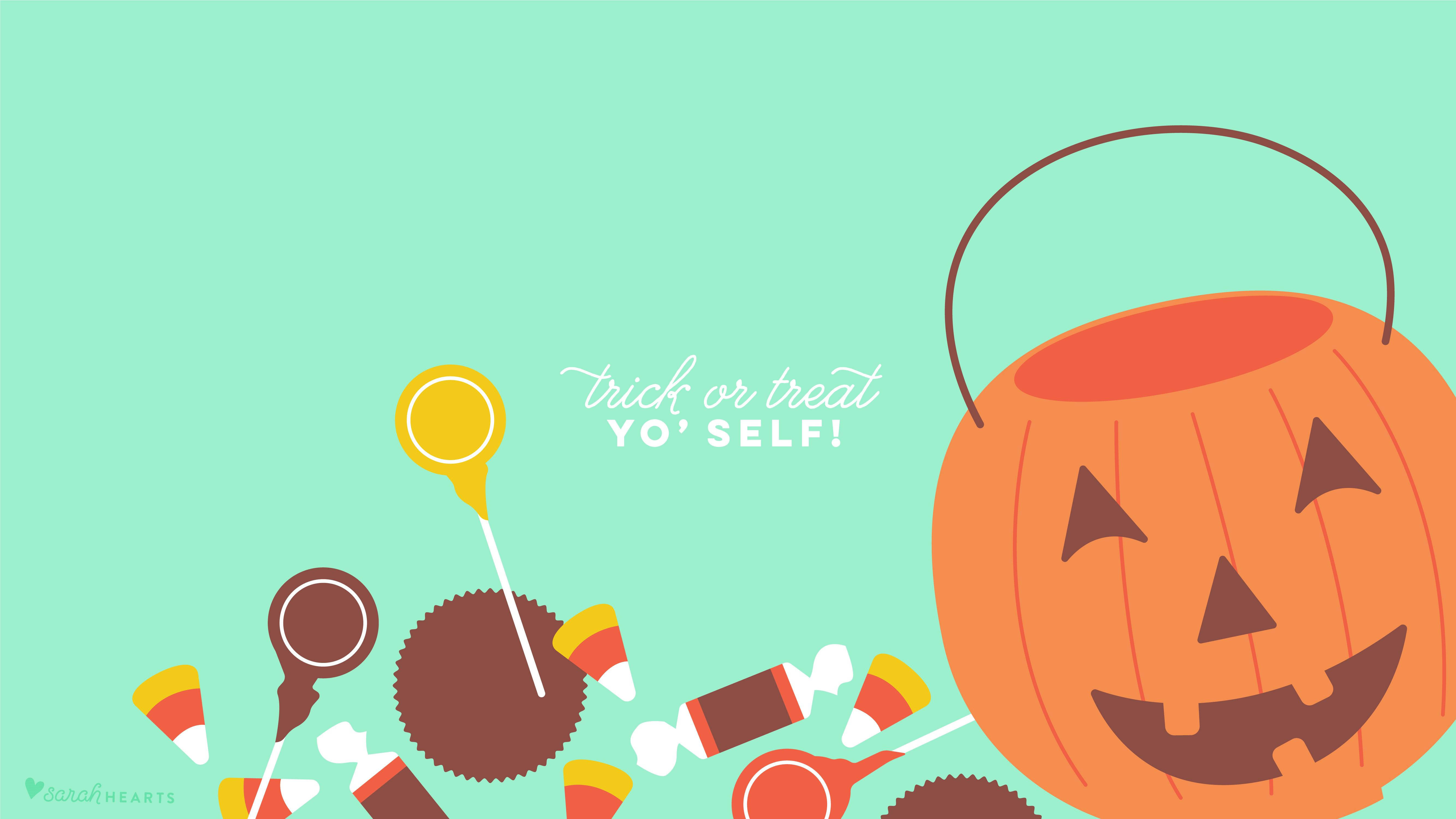 Linda Canasta de Calabaza de Halloween con Dulces Estética Fondos de pantalla