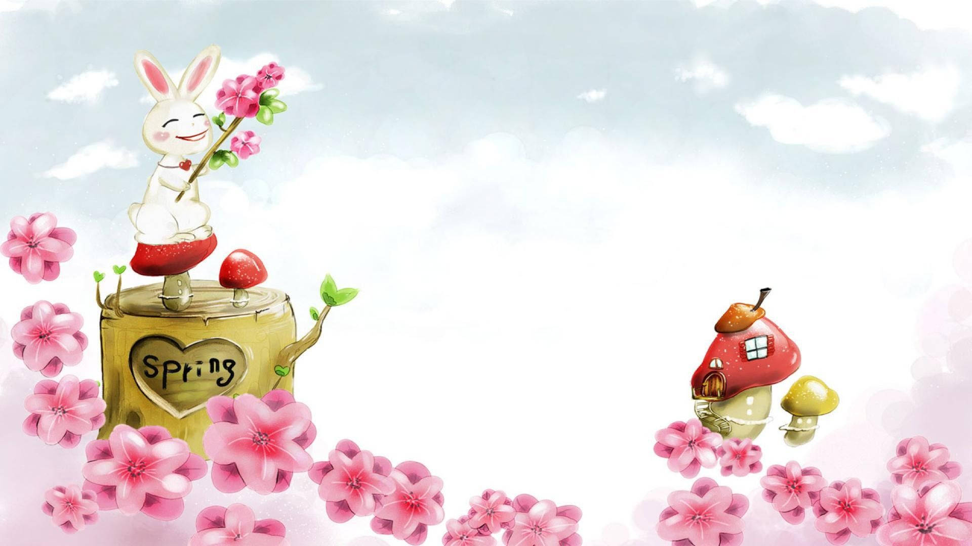Linda casa de conejo de dibujos animados de primavera Fondos de pantalla
