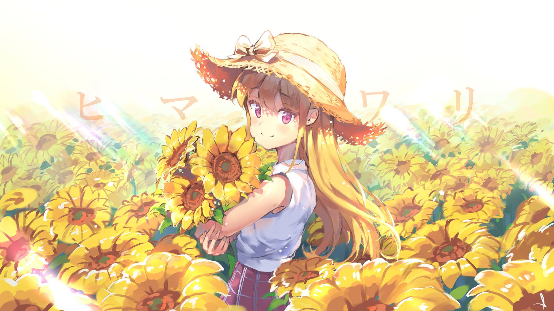 Linda chica anime en jardín de girasoles Fondos de pantalla