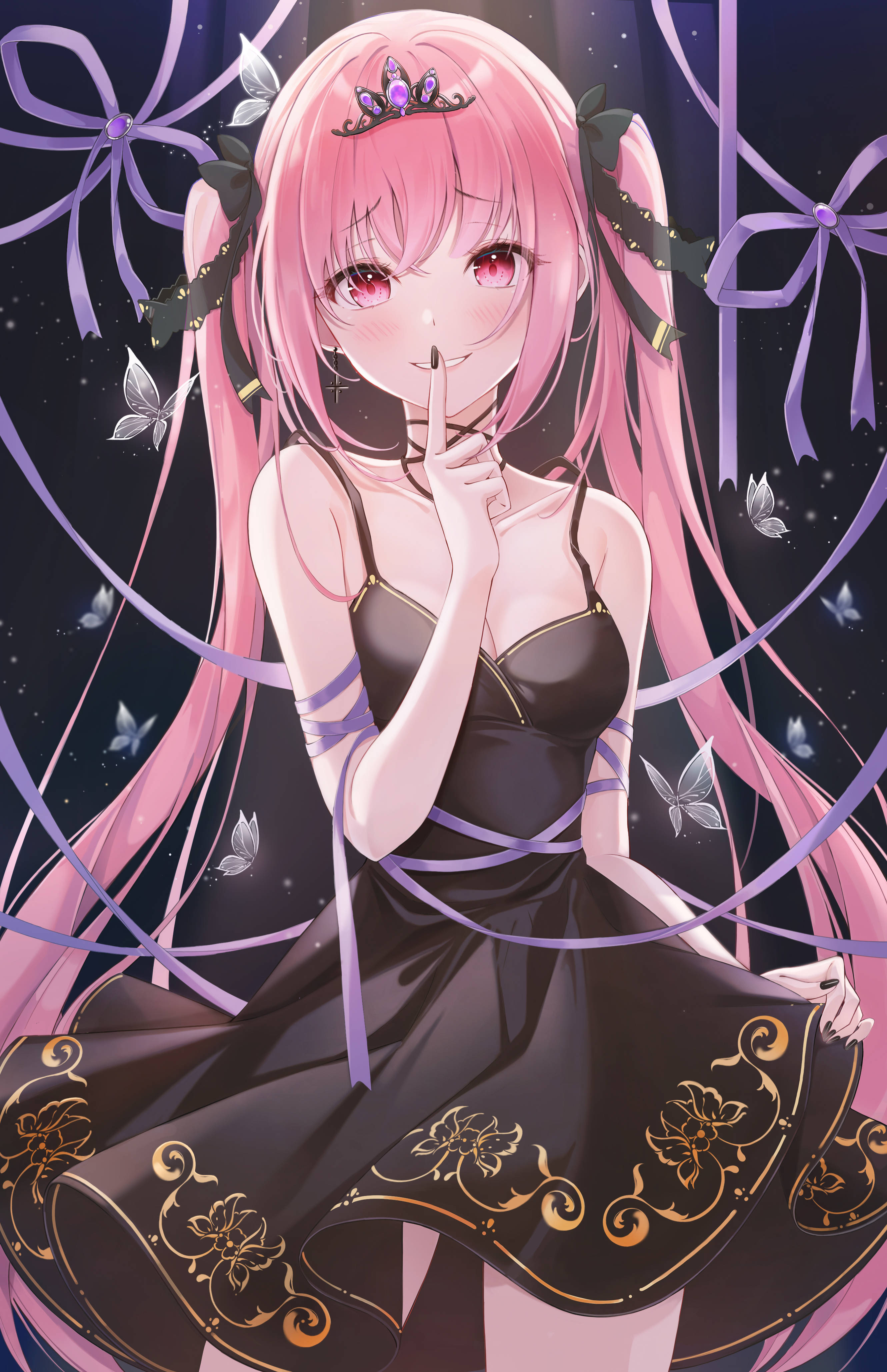 Linda chica anime con vestido negro Fondos de pantalla