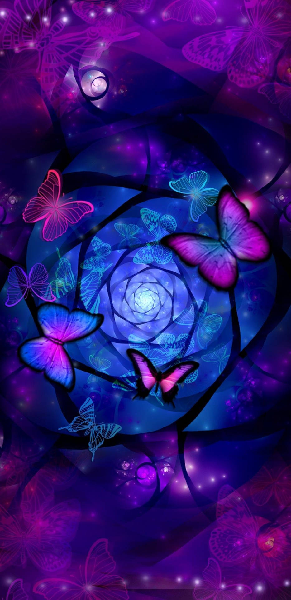 Linda flor azul con mariposas para teléfono