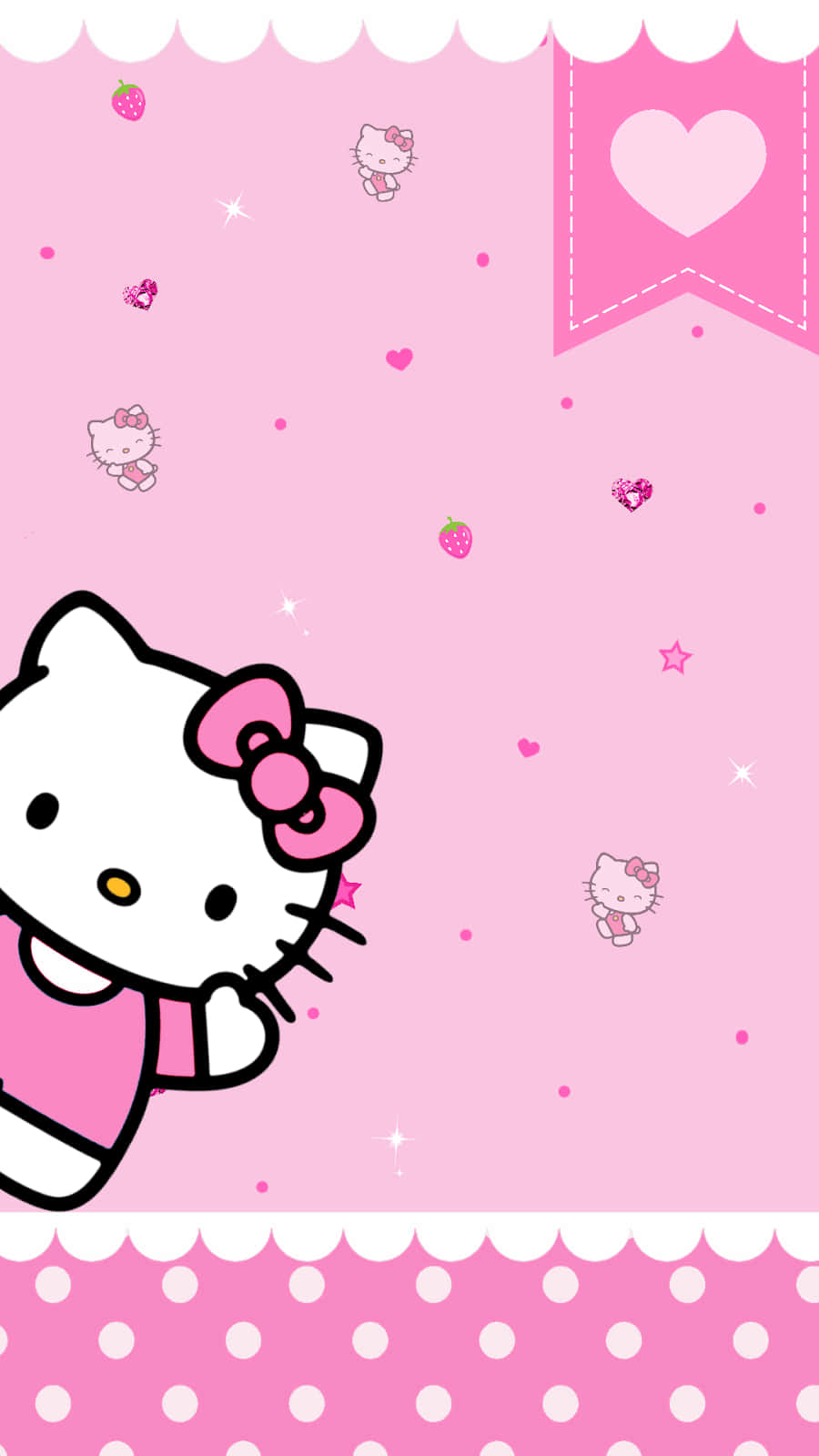 Linda Hello Kitty Rosa con Fresas y Corazones Fondos de pantalla