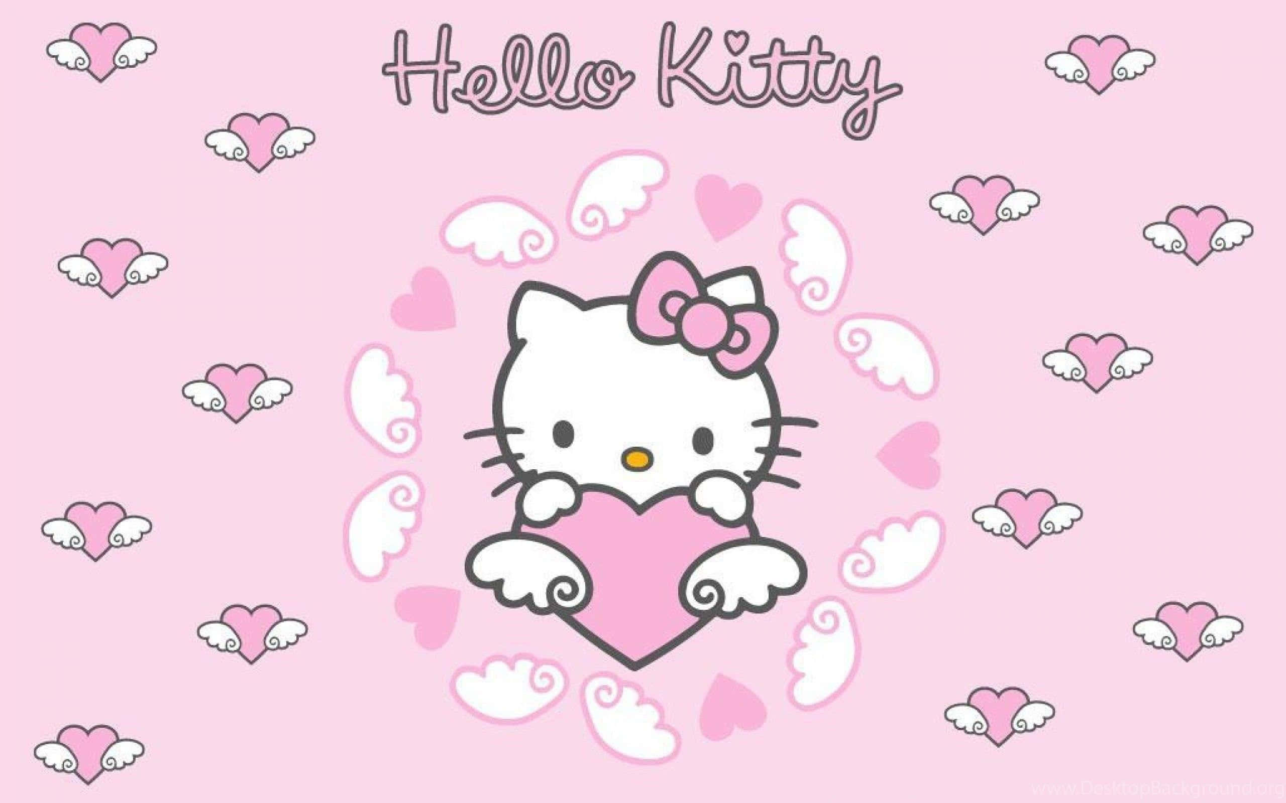 Linda Hello Kitty rosa con alas de corazón Fondos de pantalla