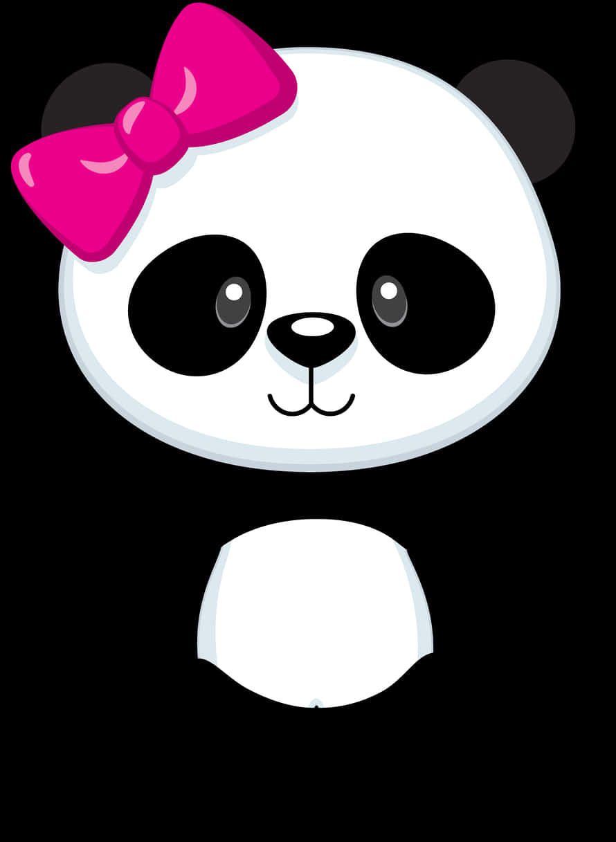 Linda Panda de Dibujos Animados con Moño Rosa Fondos de pantalla