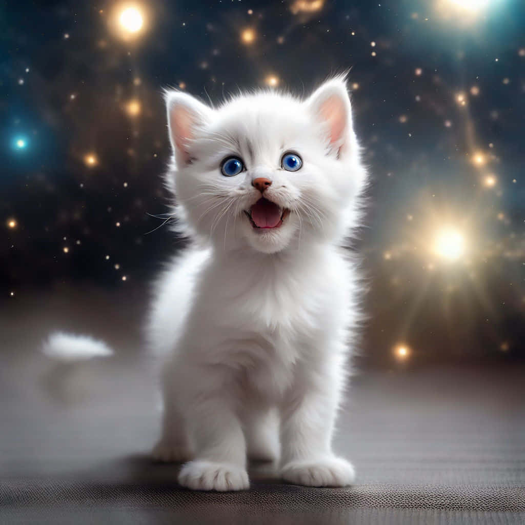 Lindísimo gatito blanco con fondo estrellado Fondos de pantalla