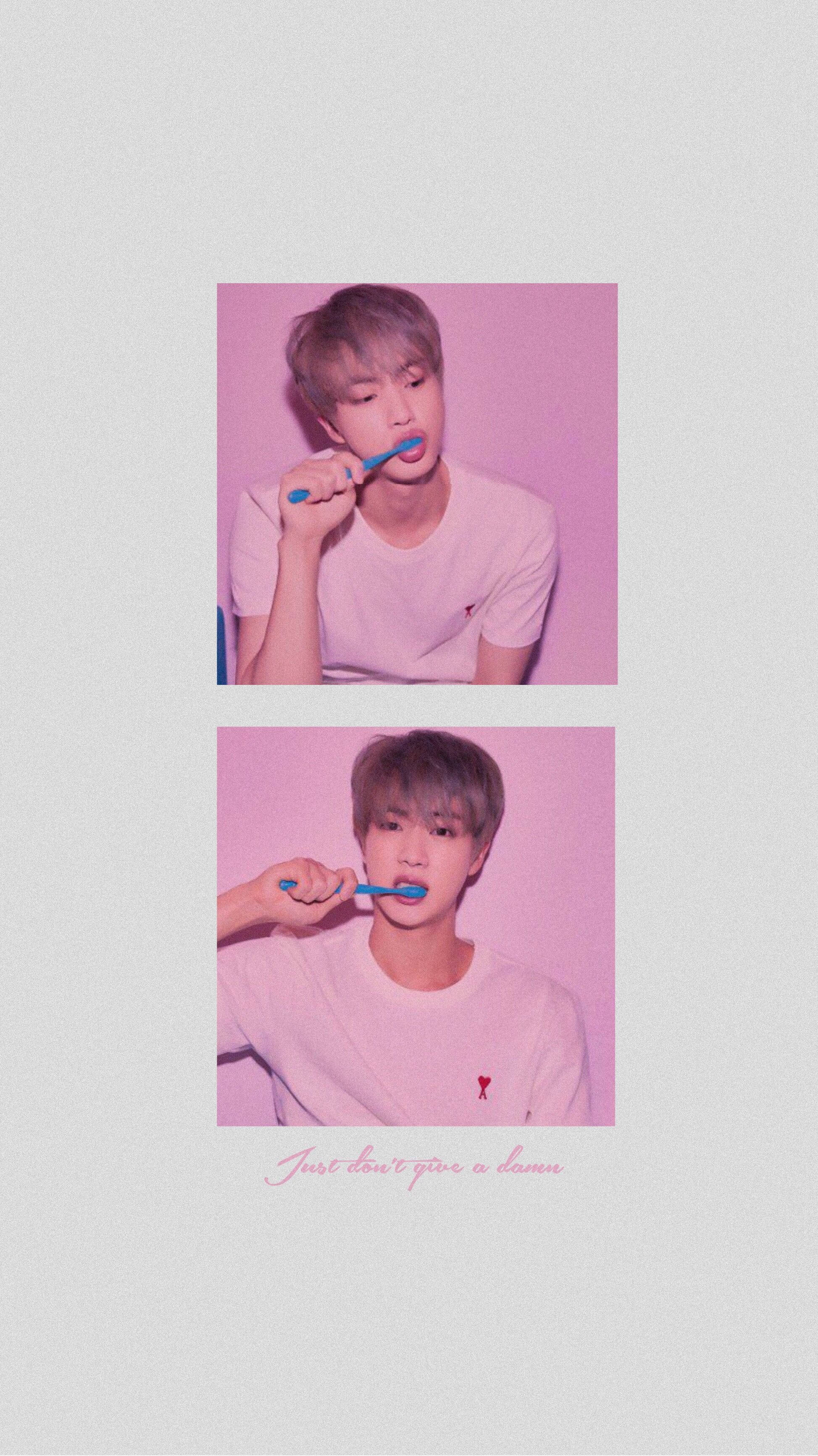 Lindo Jin de BTS cepillándose los dientes Fondos de pantalla