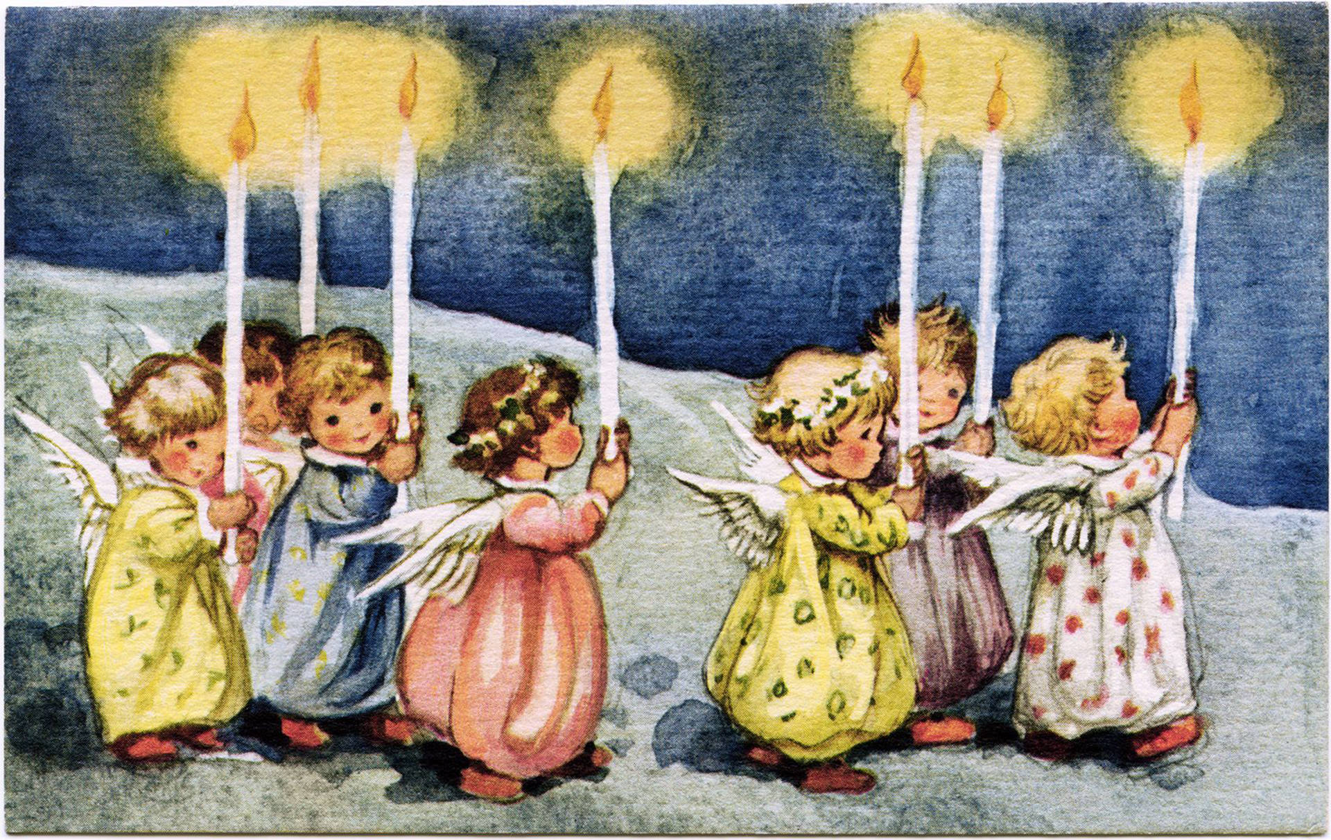 Lindos ángeles navideños con velas Fondos de pantalla