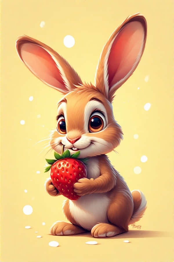 Lindos conejitos de caricatura con fresa 4K Fondos de pantalla