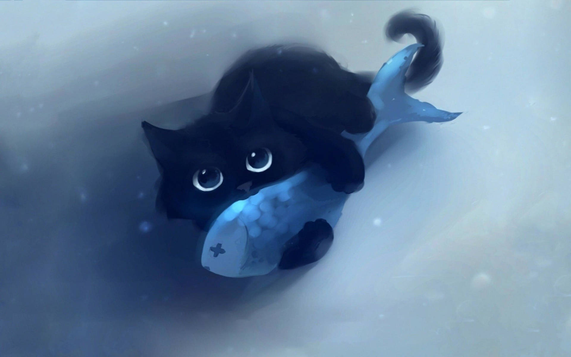 Lindos gatitos negros con un pez Fondos de pantalla