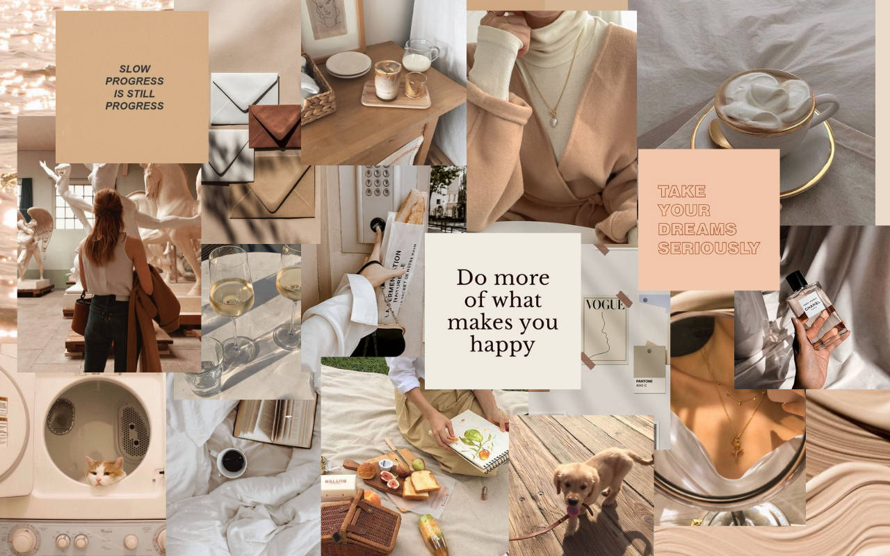 Lindos perritos y gatos collage beige aesthetic escritorio Fondos de pantalla