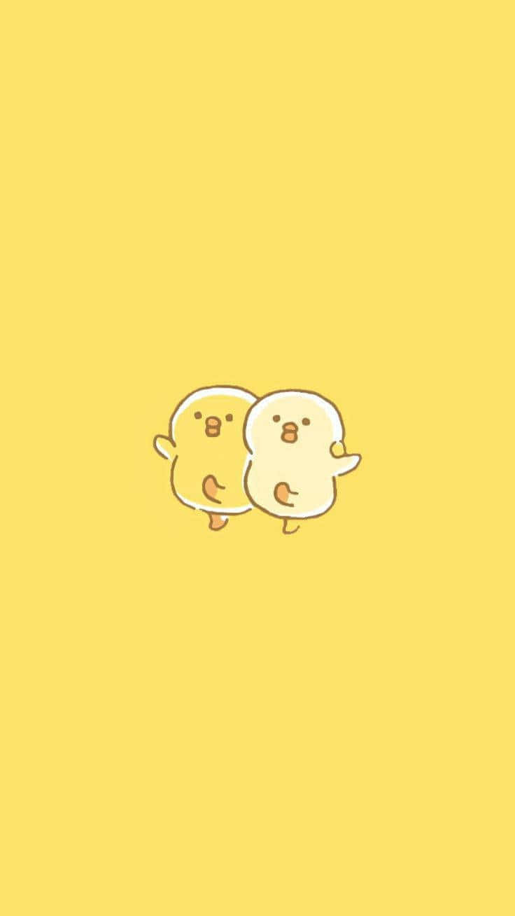 Lindos pollitos bailando en amarillo pastel Fondos de pantalla