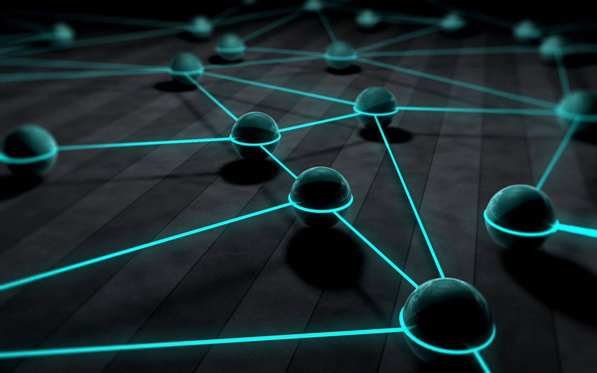 Fondo de pantalla de esferas negras 3D conectadas con líneas.