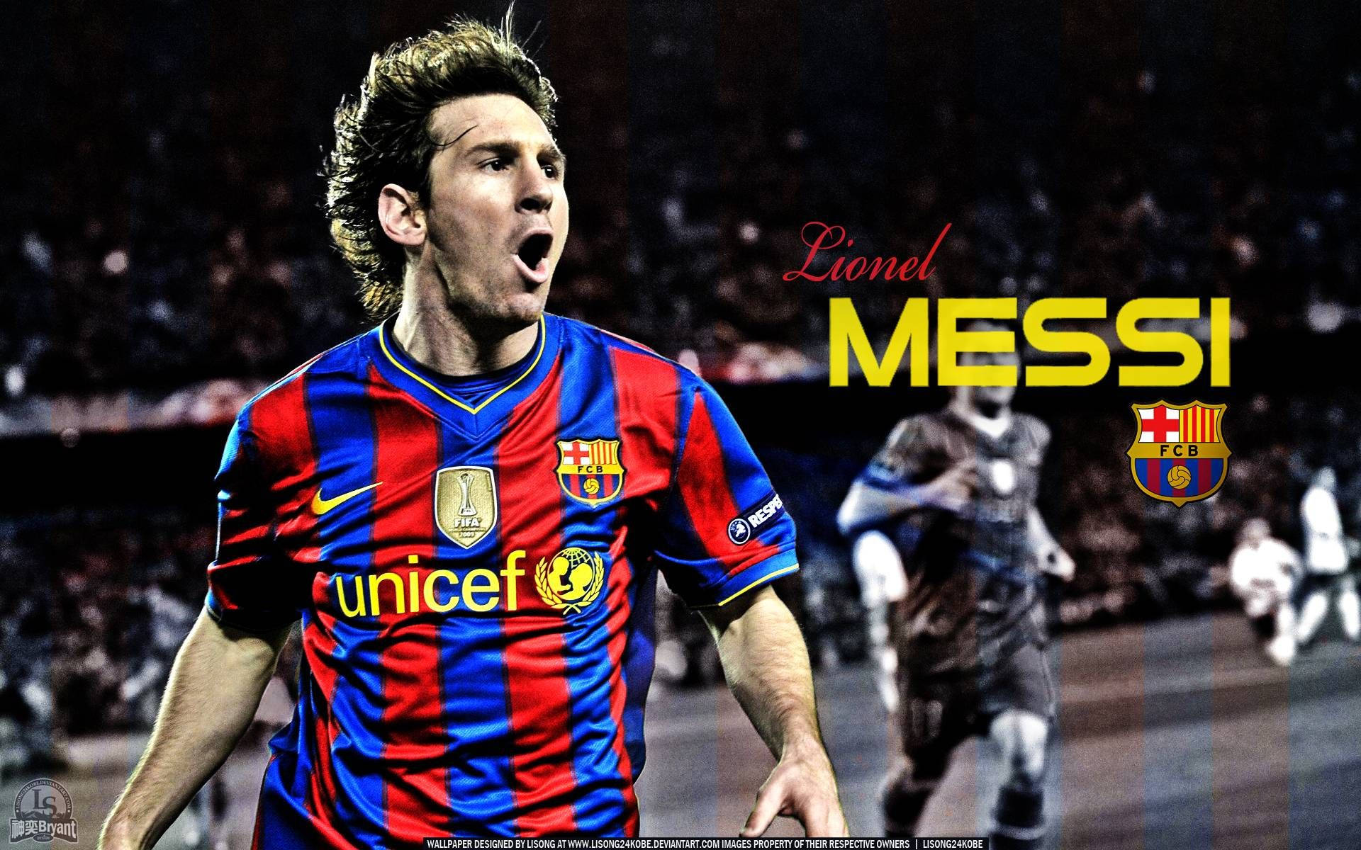 Fondo de pantalla de Messi animando con la camiseta del FC Barcelona de Unicef