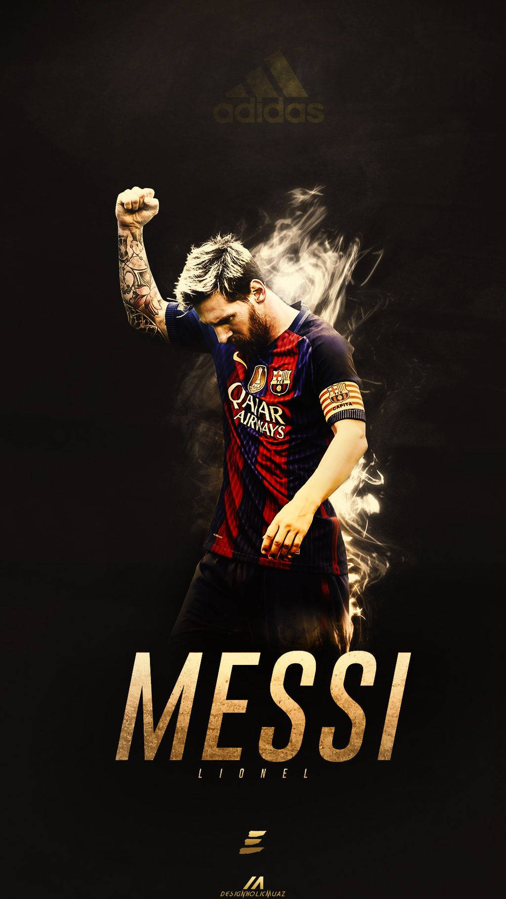 Fondo de pantalla de Messi Lionel haciendo un puño en alto sobre fondo negro