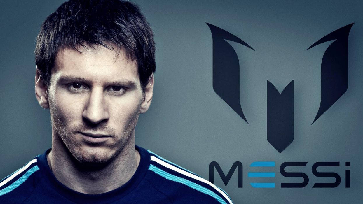 Fondo de pantalla del futbolista Lionel Messi y logotipo M personalizado