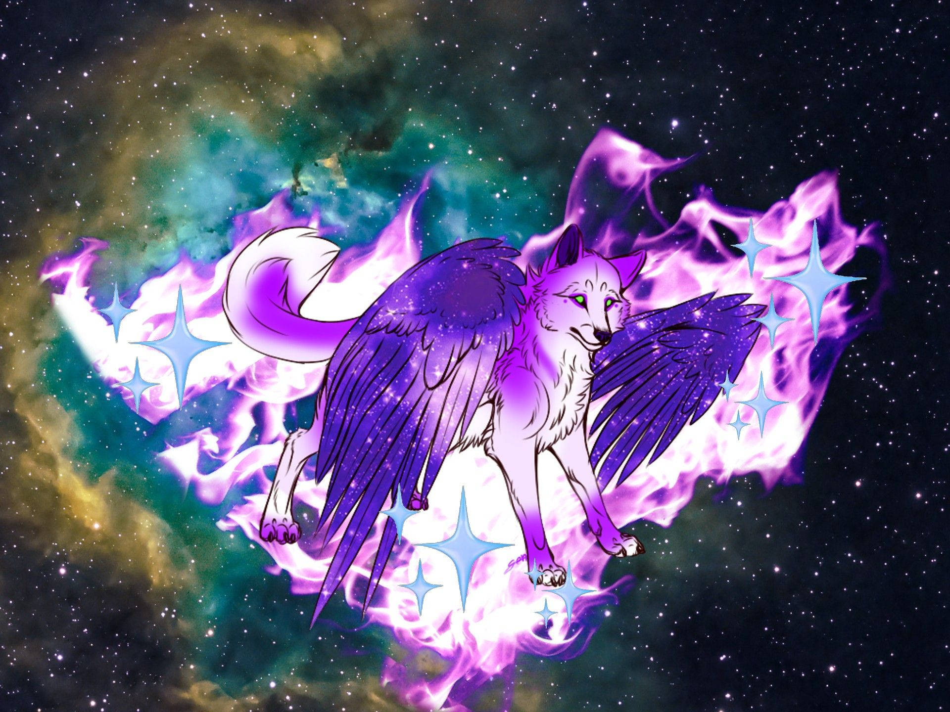 Lobo Alado Púrpura Fantasía Galaxia Genial Fondos de pantalla