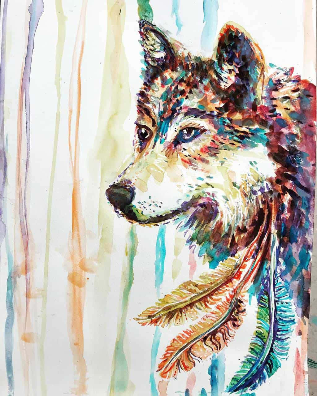 Lobo Arcoíris con Plumas Fondos de pantalla