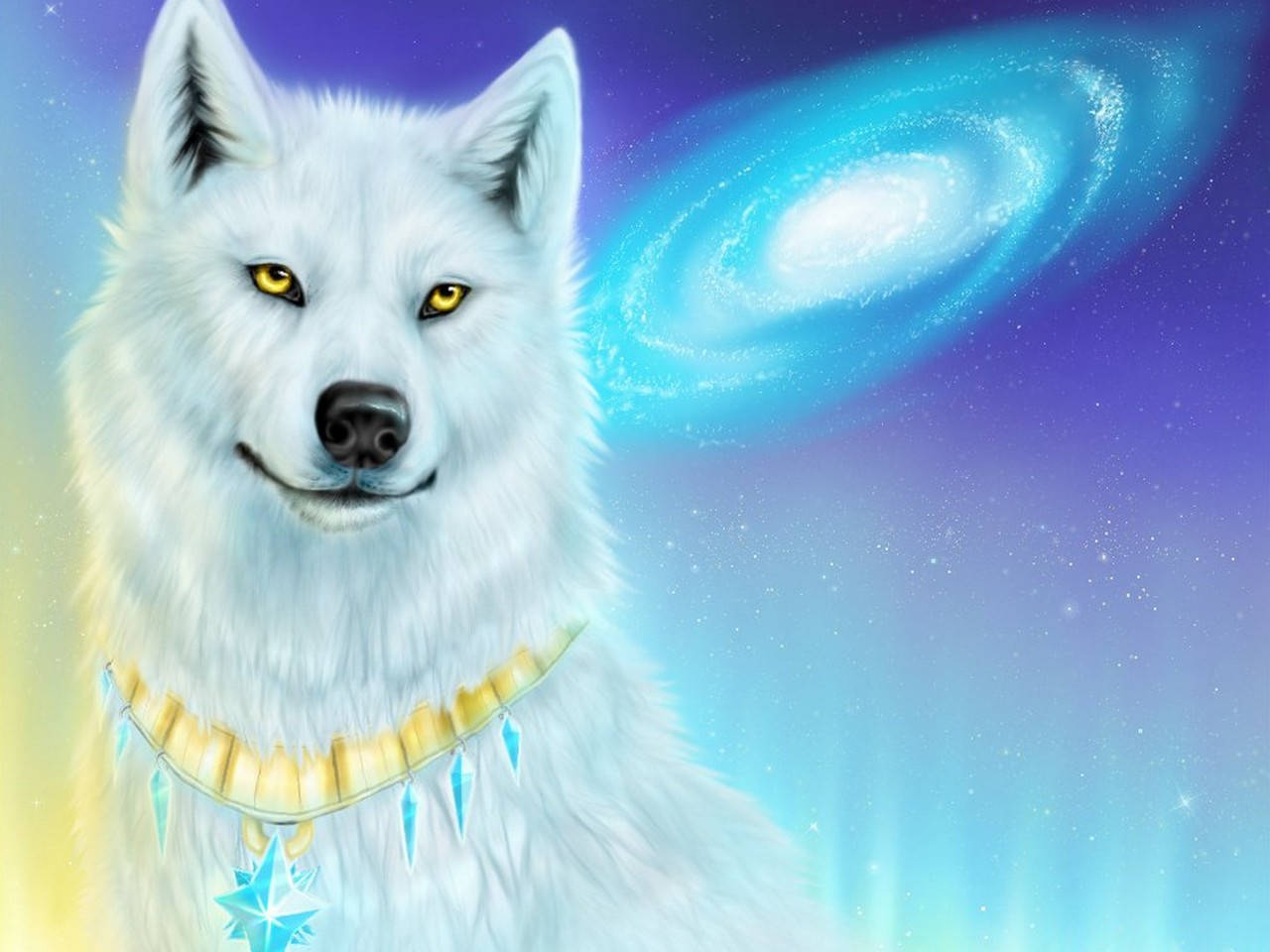 Lobo Blanco de Galaxia Pastel Fría Fondos de pantalla