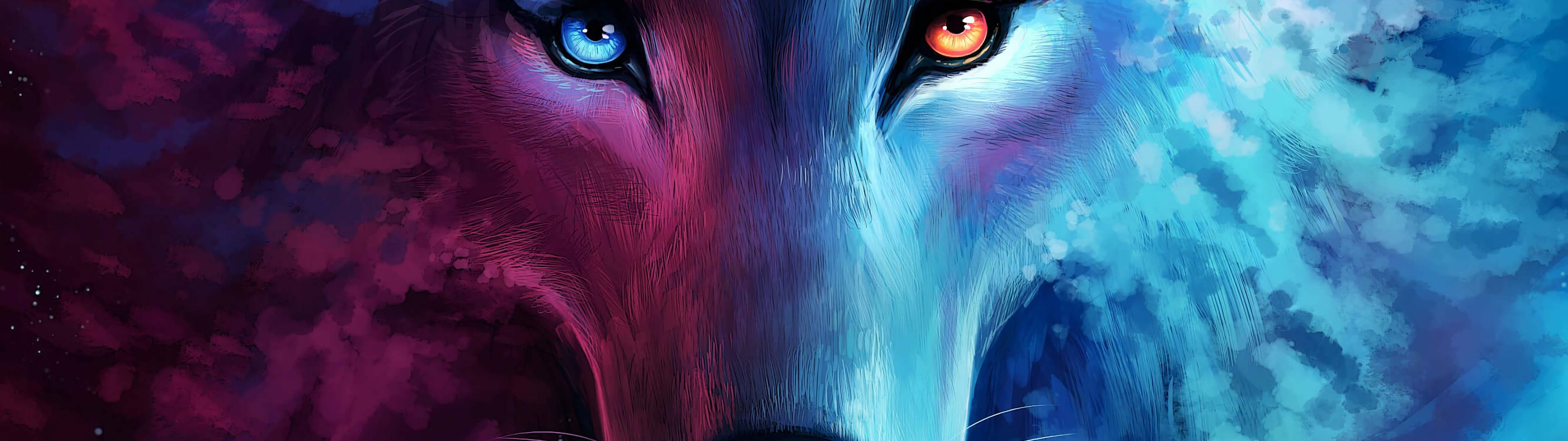Lobo colorido 4K 3840x1080 Fondos de pantalla