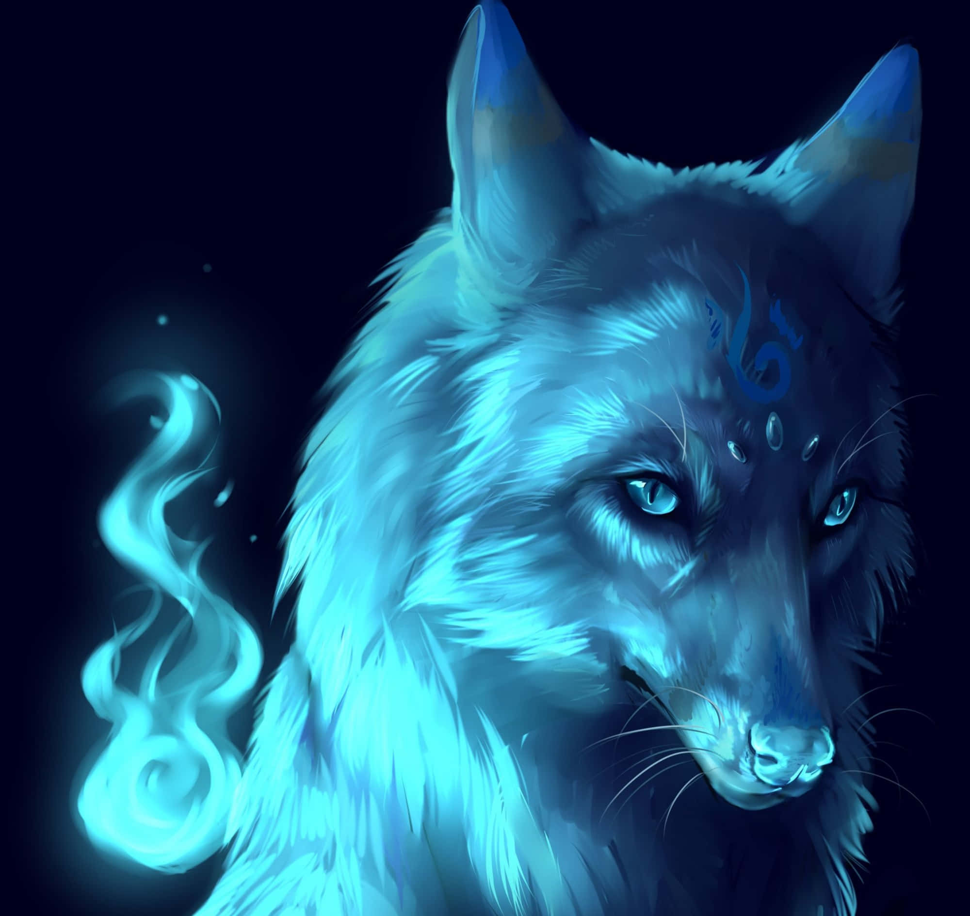 Lobo de Fuego Azul con Símbolo en la Frente Fondos de pantalla