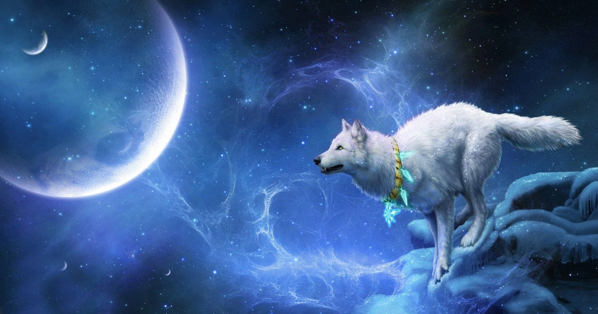 Lobo Galáctico Corriendo Hacia la Luna Fondos de pantalla