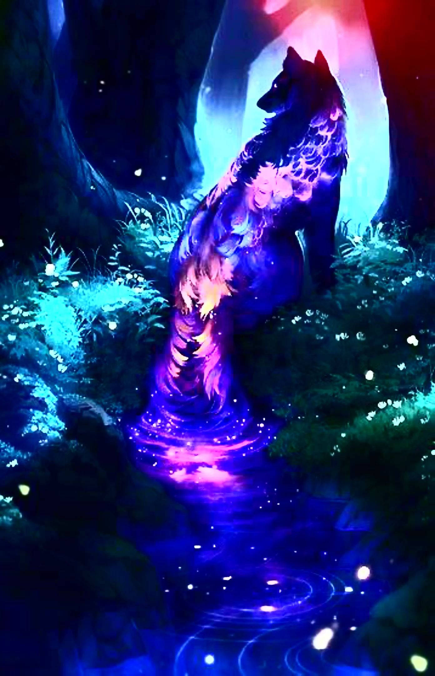 Lobo galáctico místico en el bosque Fondos de pantalla