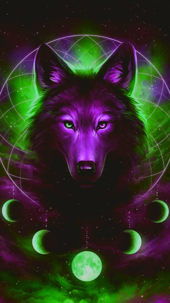 Lobo Galaxia Púrpura y Verde Fondos de pantalla
