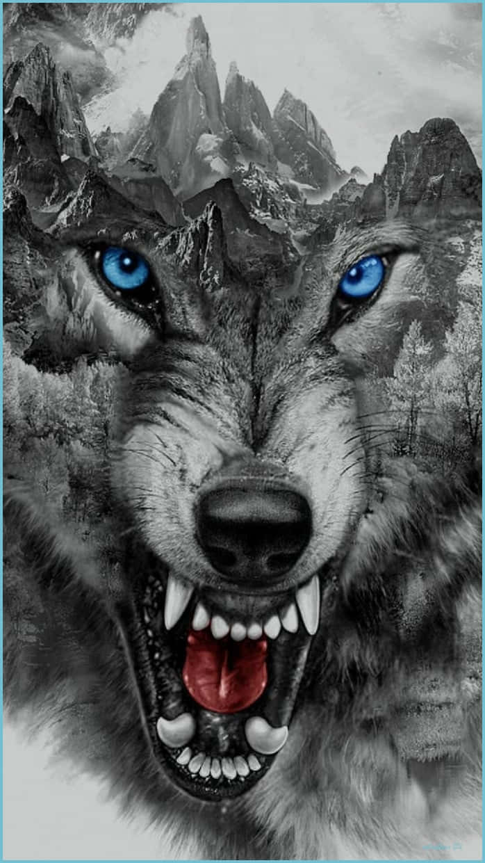 Lobo iPhone Mirada Feroz Ojos Azules Gruñendo Fondos de pantalla
