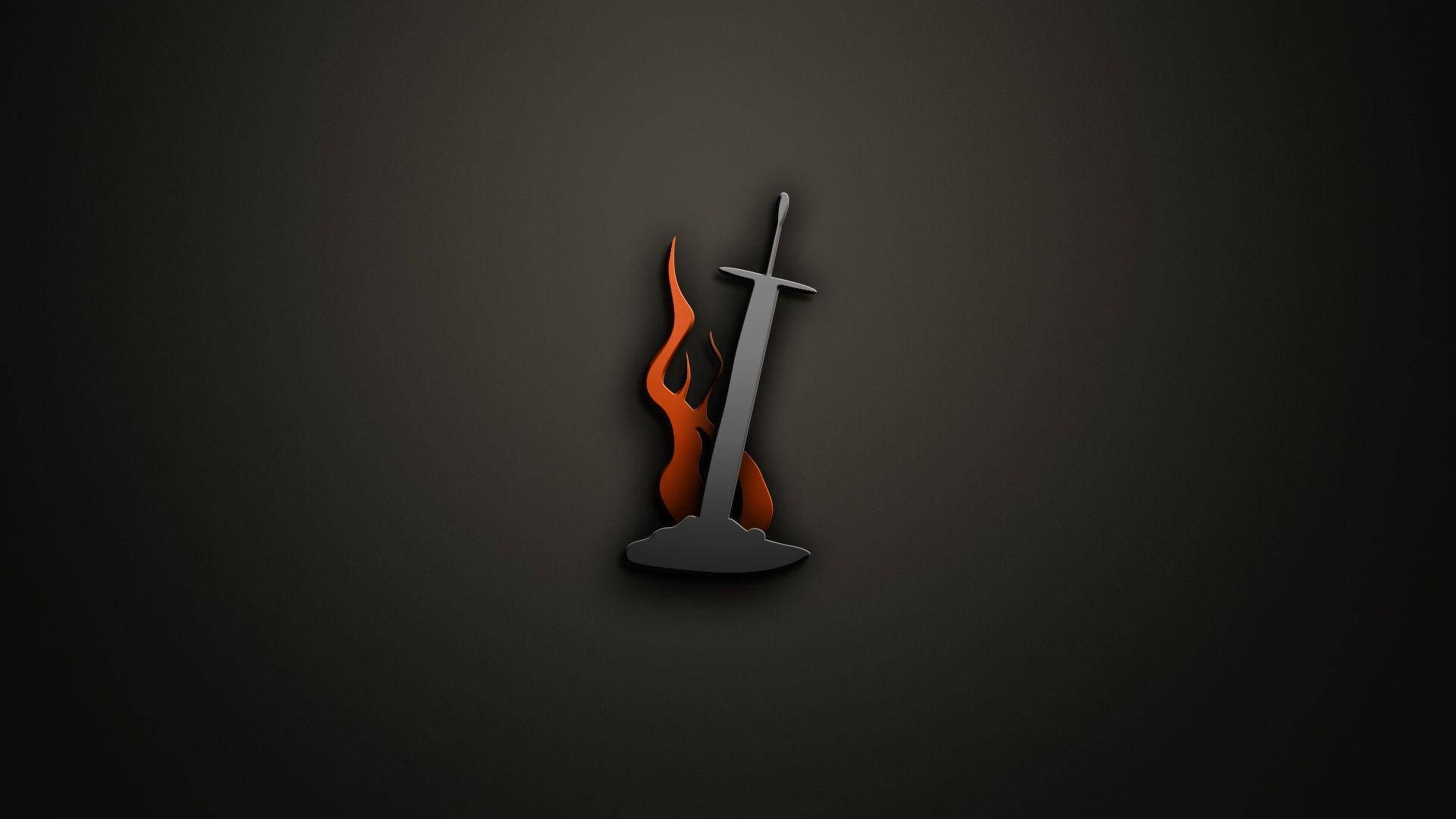 Fondo de pantalla de logo de juego de espada llameante clavada