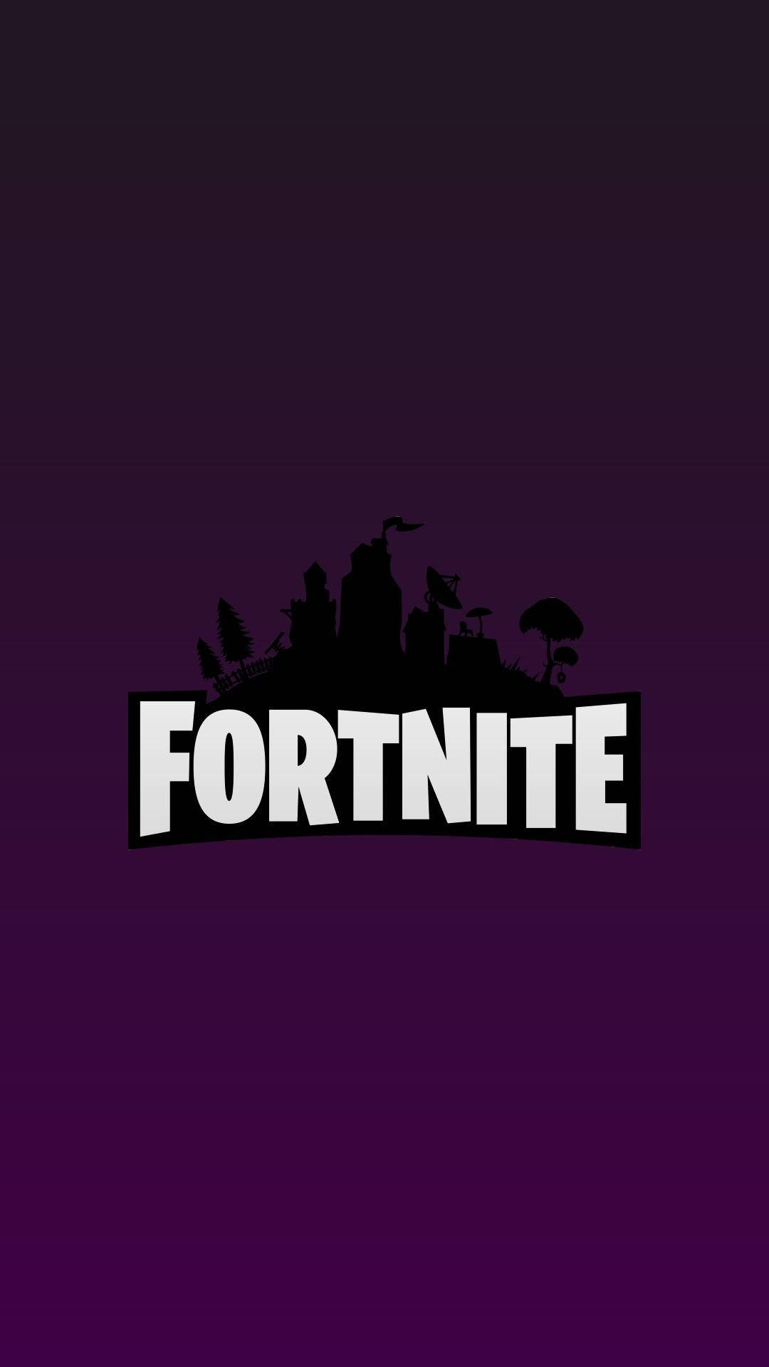 Fondo de pantalla con el logo de Fortnite sobre fondo morado.