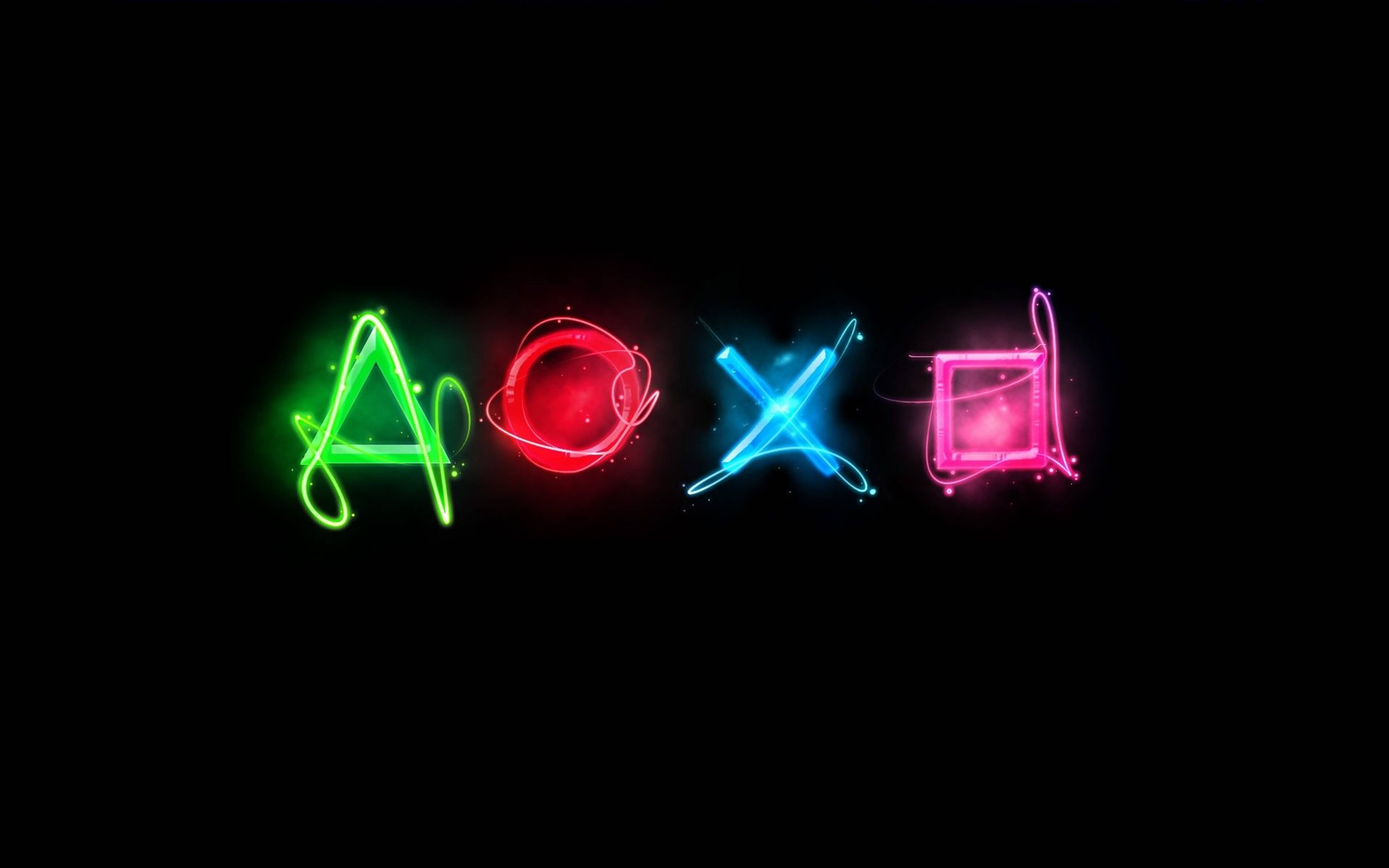 Logos de Botones de Acción con Diseños Neón 4K PS4 Fondos de pantalla