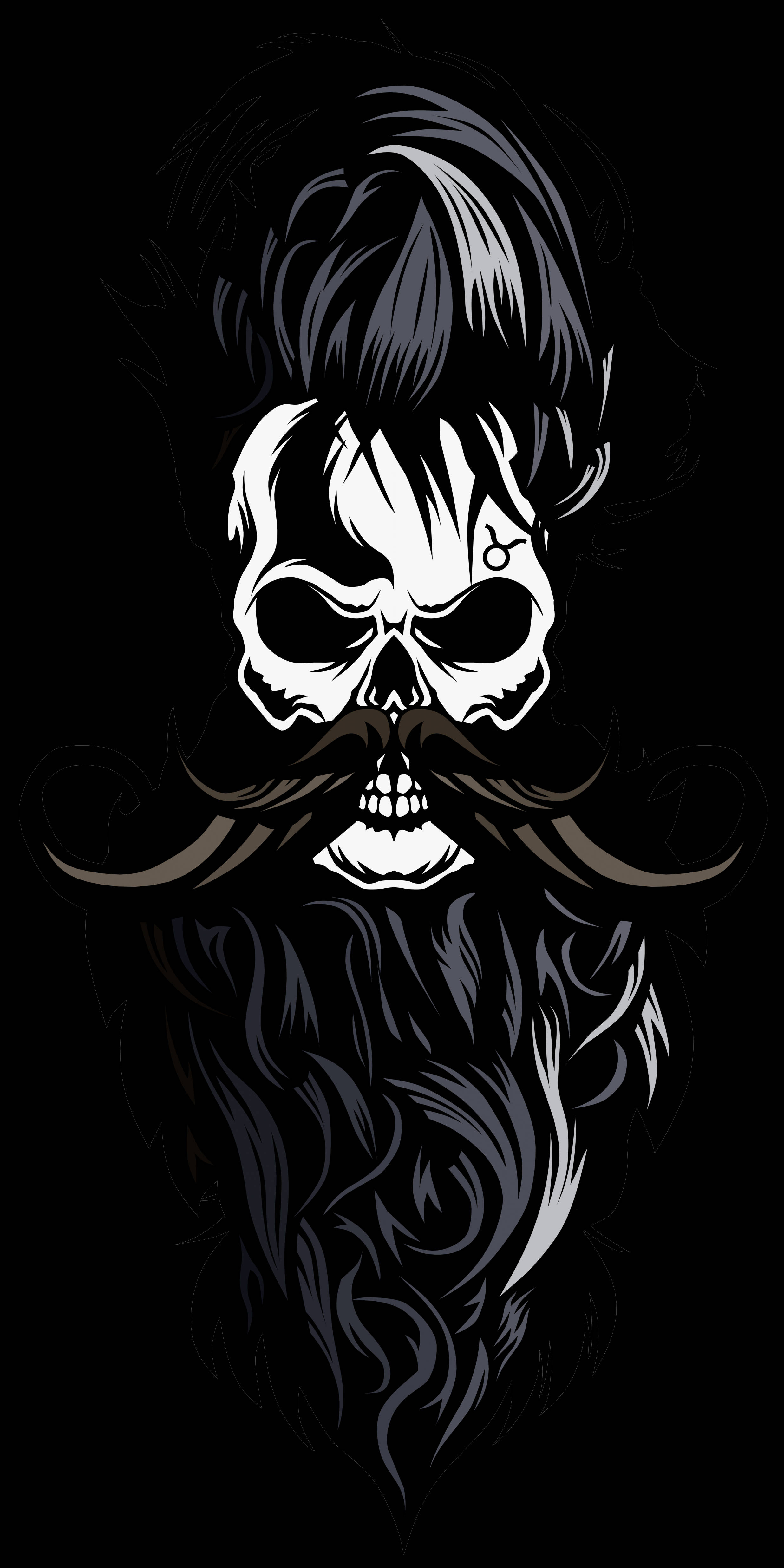 Logotipo de calavera con barba y peinado salvaje y puntiagudo Fondos de pantalla