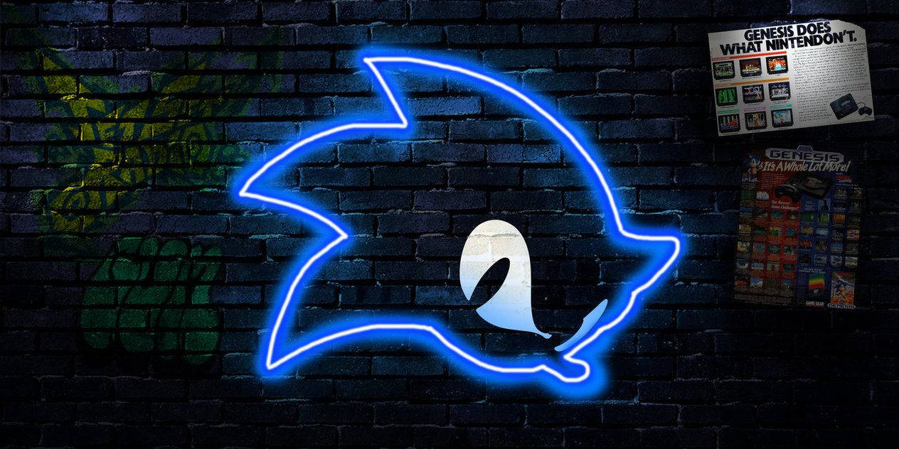 Logotipo retro de Sonic en neón azul Fondos de pantalla