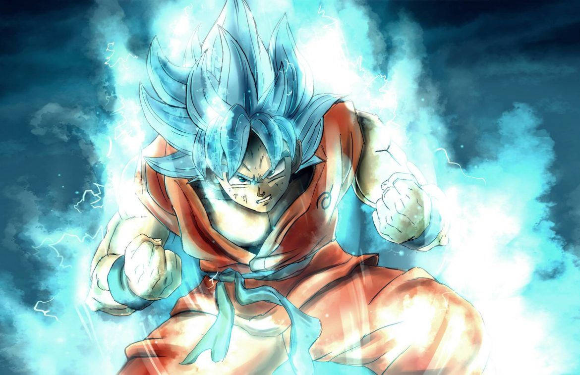 Dragon Ball Z San Goku Super Saiyajin con fuego azul, super broly personaje de anime.