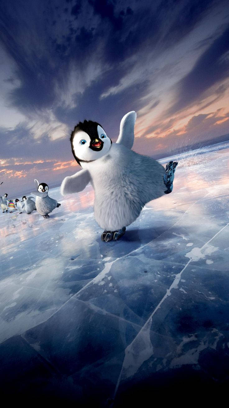 los pingüinos patinan sobre el hielo Fondos de pantalla