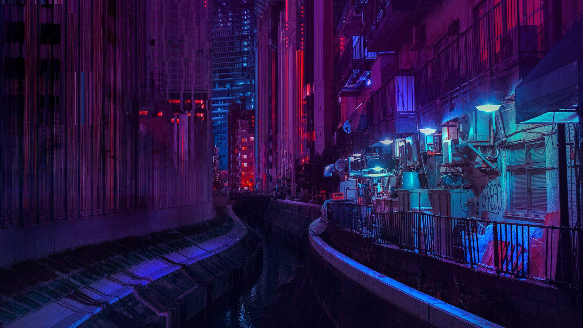 Luces de la Ciudad de Tokio Estética Púrpura Anime Fondos de pantalla