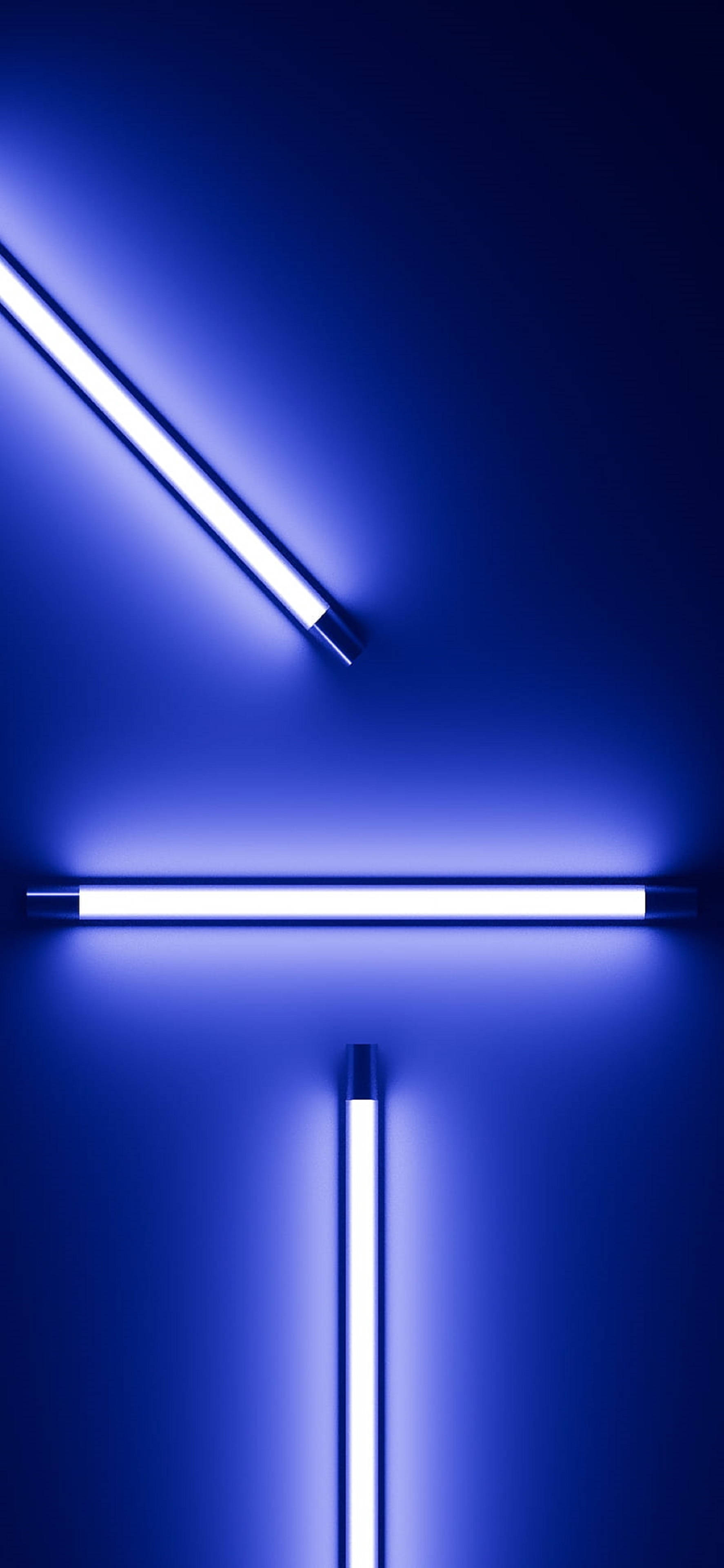 Luces de neón azules 4K en la pared para iPhone Fondos de pantalla
